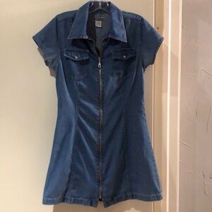 Vintage full zip front denim short sleeve mini dress